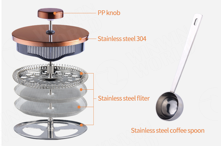 1000ml Unique Portable Copper French Press Coffee Maker