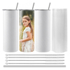 Sublimation Heat Transfer 600ml insulated Double Walled Stainless Steel Mugs Blank Straight Skinny Tumbler With Straw