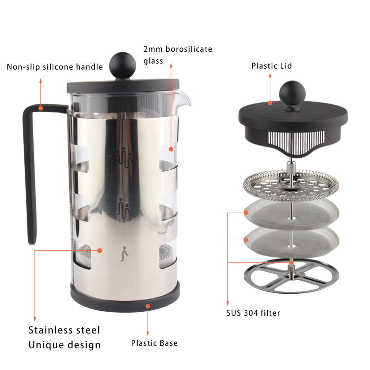 Reusable Small Cafetiere 1 Cup Coffee Tea French Press Plunger